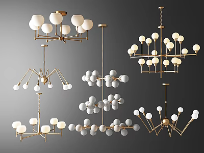 Elegant Modern Chandelier Featuring Golden Frame White Spherical Lampshade And Multiple Designs 3d model