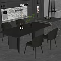 Modern Kitchen Interior With Dining Table Black Chairs And Marble Countertop 3d model