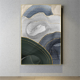 Modern abstract painting gold and silver abstract color block decorative painting 3d model