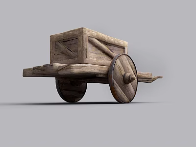 Vintage Wooden Cart With Large Wheels And Box Structure Design 3d model