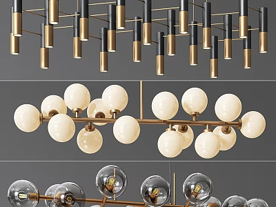 Modern Chandeliers With Metal Frame Spherical Bulbs Gold Black Accents 3d model