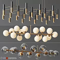 Modern Chandeliers With Metal Frame Spherical Bulbs Gold Black Accents