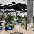 Modern Public Office Space Interior With Circular Reception Desk And Green Plants