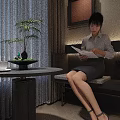 Modern Elegant Hotel Guest Room With Seating Area Potted Plant Decorative Painting And TV