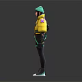 Anthropomorphic Character In Yellow Jacket Black Pants Green Hat And Backpack 3d model