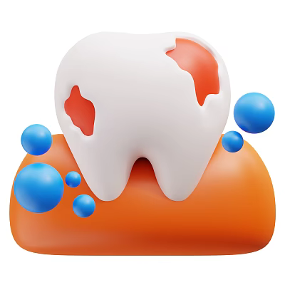 Game Movie Character Tooth With Red Cavity Spots And Blue Bubbles On Orange Base 3d model