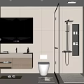 Modern Bathroom Interior Design With Large Mirror Double Vanity And Shower Area 3d model