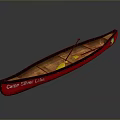 Camp Silver Lake Red Canoe With Wooden Interior And Yellow Paddle