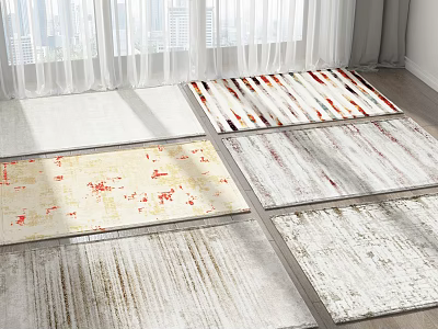 Stylish Square Rugs With Various Colors And Different Patterns Laid On Floor By Window Curtain 3d model
