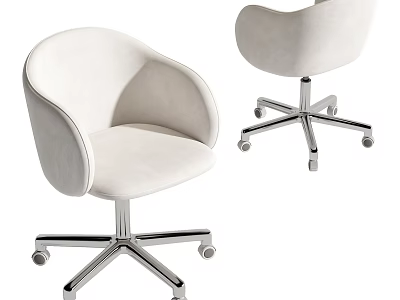White Modern Office Chair Featuring Curved Backrest Silver Metal Base and Wheels 3d model