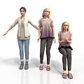Three Women In Casual Outfits With Different Poses Standing And Sitting