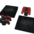 Modern Black Game Console With Red Controller Shown In Multiple Angles 3d model
