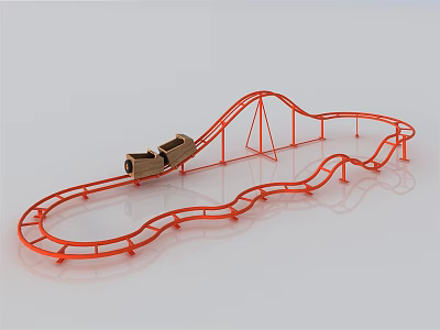 Thrilling Roller Coaster Amusement Equipment With Orange Curved Track And Small Car 3d model