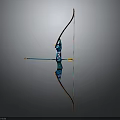 Traditional Wooden Bow With Blue Decorative Design And String For Archery Practice