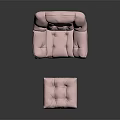 Cozy Pink Single Sofa With Plush Padded Cushions And Matching Ottoman On Black Metal Legs