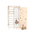 Playful Children's Bed With Wooden Ladder Rope Net Sloth Toy And Climbing Wall Holds