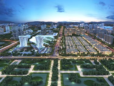 Aerial View Urban Planning With High Rise Buildings Residential Areas And Green Spaces 3d model