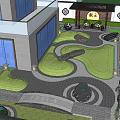 Modern Garden Feature Wall With Landscaped Pathway Green Plants And Water Feature