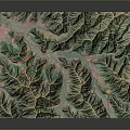 Detailed 3D Terrain Model With Green Mountain Ranges And Pink River Paths