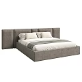 Gray Upholstered Double Bed With White Pillows And Soft Blanket Design 3d model