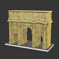 Classical Entry Gate Architectural Model Featuring Intricate Carvings And Arched Design 3d model