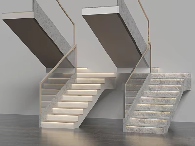 Modern Concrete Staircase Design With Metal Railings And Built In Lighting 3d model