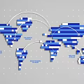 World Map Design With Blue Blocks And Interconnected Regional Labels 3d model