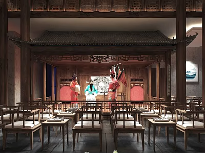 Traditional Chinese Opera Stage With Classic Architectural Elements And Performers In Costumes 3d model