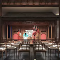 Traditional Chinese Opera Stage With Classic Architectural Elements And Performers In Costumes