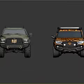 Military Green Blazer Force Truck And Orange Leopard Print SUV With Gray Roof