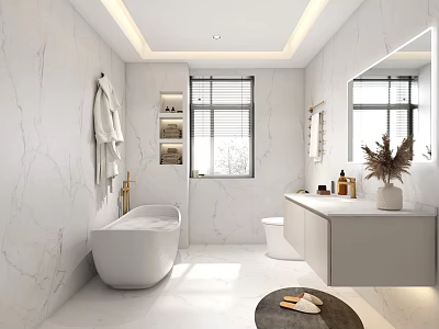 Modern Bathroom Interior With Marble Walls Freestanding Bathtub And Vanity Mirror 3d model