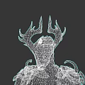 White And Green Mythical Game Character With Antler Like Head And Glowing Details