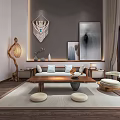 Modern Living Room Sofa and Coffee Table Set with Wall Art Rug and Floor Lamp
