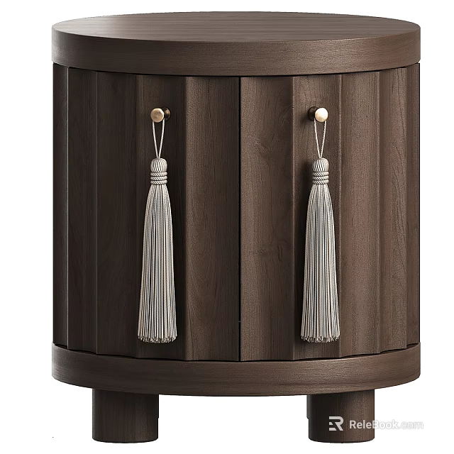 Luxury Dark Walnut Round Wooden Chest Of Drawers With Exquisite Tassel Pull Handles 3d model 