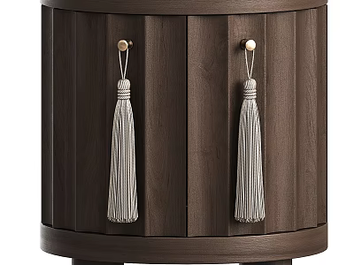Luxury Dark Walnut Round Wooden Chest Of Drawers With Exquisite Tassel Pull Handles 3d model