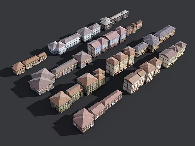 Traditional European style Architecture With Row Residential Buildings And Diverse Roof Designs 3d model