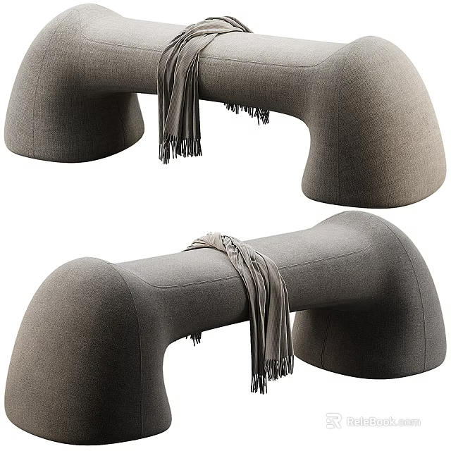 Modern Gray Upholstered Sofa Bench With Curved Design And Draped Scarf 3d model 