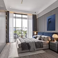 Modern Kids Bedroom With Blue Tones Large Window Moon Decor And Plush Toys