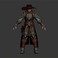Adventurous Fantasy Character In Metal Armor Long Coat With Wide Brimmed Hat And Leather Attire