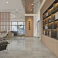 Modern Office Interior With Large Windows City View Wooden Furniture And Desk Chairs