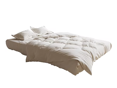 White Bedding Set with Plush Comforter and Pillows in Simple Bedroom Design 3d model