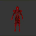 Man in Red Hooded Robe with Ornate Shoulder Armor and Detailed Fantasy Outfit