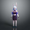 Game Movie Character With Rabbit Ears White Hair Purple Black Outfit Short Skirt Fishnet Stockings