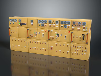 Yellow Industrial Style Storage Cabinet With Multiple Panels Switches And Meters 3d model