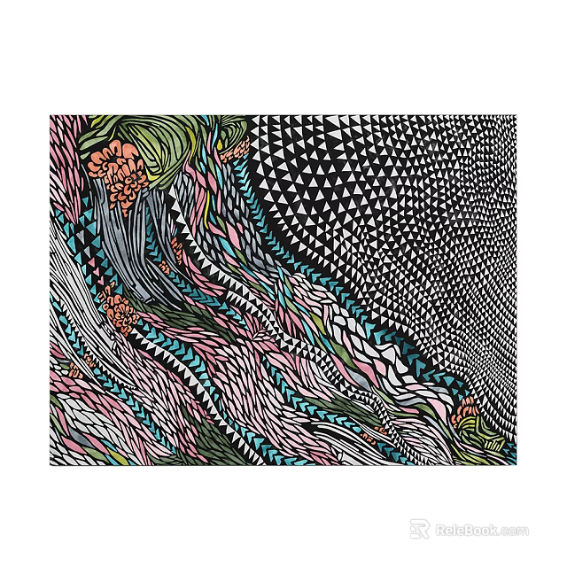 Square Carpet Featuring Intricate Wavy Lines Triangular Patterns And Vibrant Colors 3d model