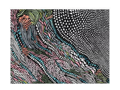 Square Carpet Featuring Intricate Wavy Lines Triangular Patterns And Vibrant Colors 3d model