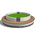 Circular Layered Tree Pit Design With Stone Structure And Wooden Trim 3d model