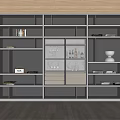 Modern Wooden Bookshelf Design With Multiple Compartments Glass Doors Drawers And Decorative Items