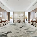 Spacious Chinese Style Conference Room Interior Design With Carpets Sofas Paintings Windows And Lighting