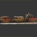 Assorted Delicious Pastries With Chocolate Glaze And Decorative Leaves On Tray